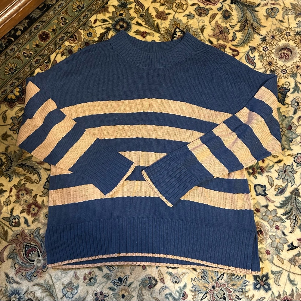 Sonoma Navy and Beige Striped Crewneck Sweater